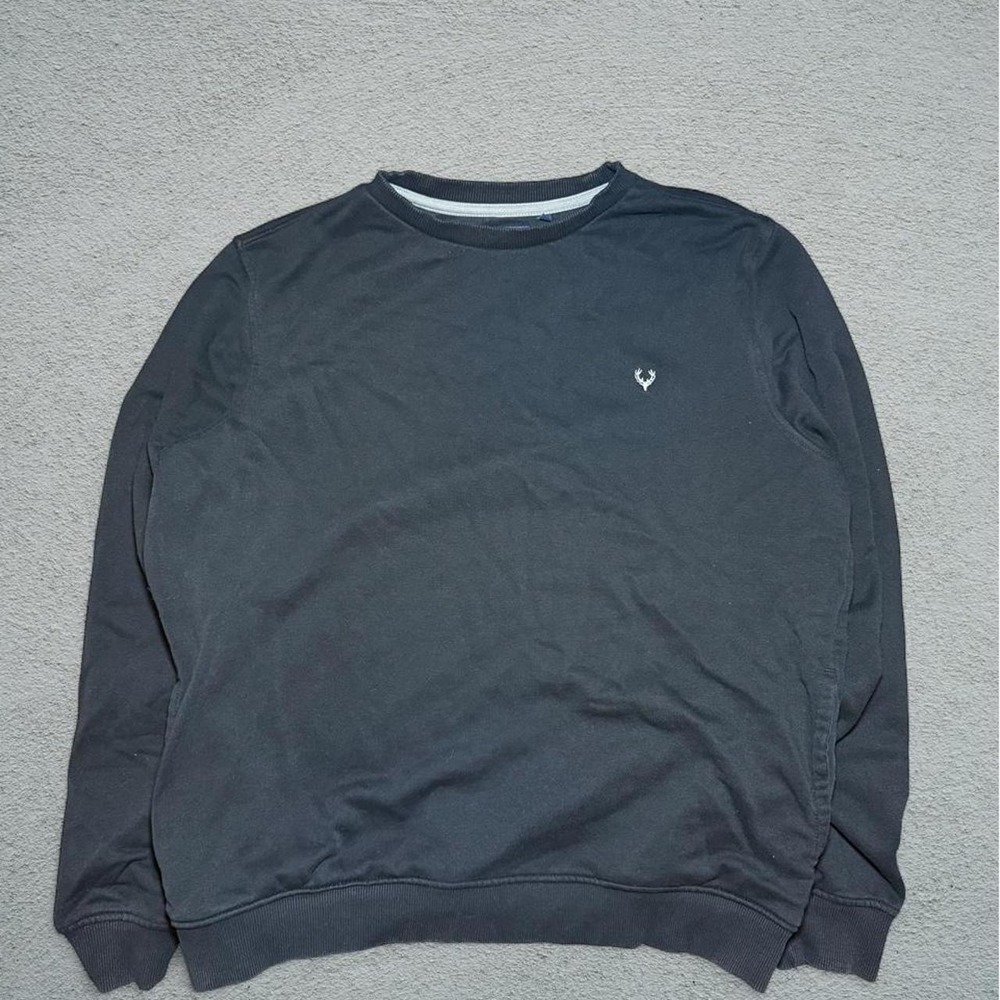 Allen Solly Mens Black Crewneck Sweatshirt Embroidered Logo Pullover Size M